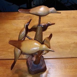 WOOD BIRDS ON A STAND